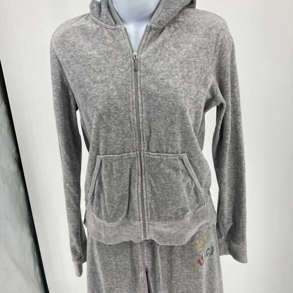 Vintage Y2K Juicy Couture Tracksuit Set Sz Medium Large Gray Pants Zip Up Jacket - Picture 2 of 16